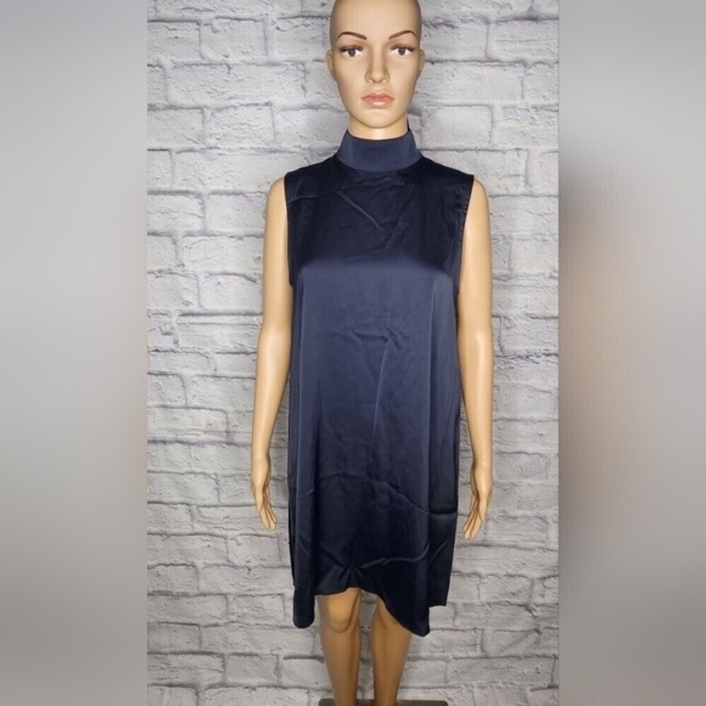 NWT ATM Anthony Thomas Melillo Womens Deep Blue satin tunic dress Sz S